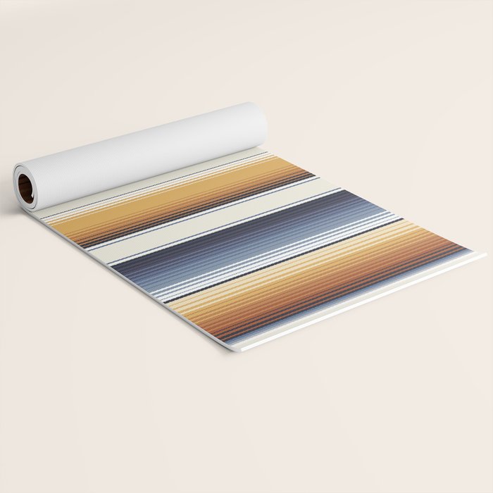Indigo Blue, Amber Brown and Navajo White Southwest Serape Blanket Stripes Yoga Mat Gallery Image 2