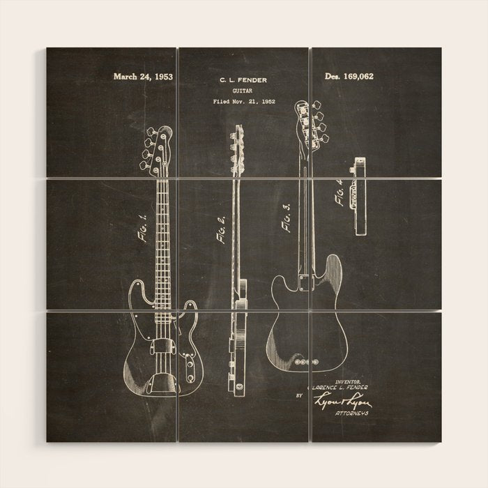 Bass Guitar Patent - Bass Guitarist Art - Black Chalkboard Wood Wall Art Gallery Image 1
