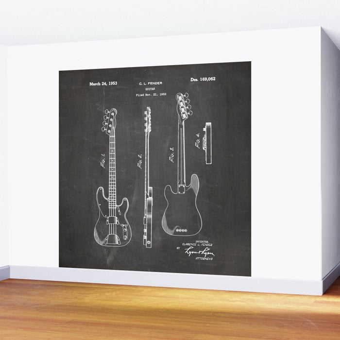 Bass Guitar Patent - Bass Guitarist Art - Black Chalkboard Wall Mural Gallery Image 2