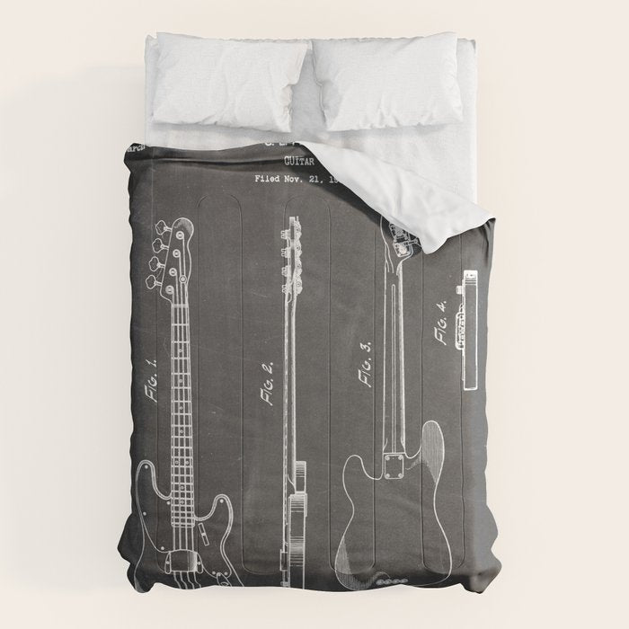 Bass Guitar Patent - Bass Guitarist Art - Black Chalkboard Comforter Gallery Image 6