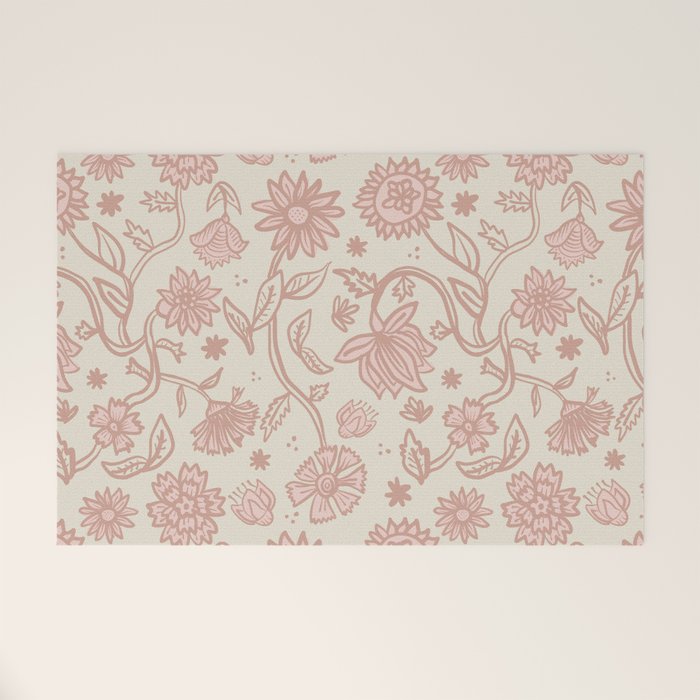 Sadie Sketch Floral Print - Pink, Blush, Beige Welcome Mat Gallery Image 1