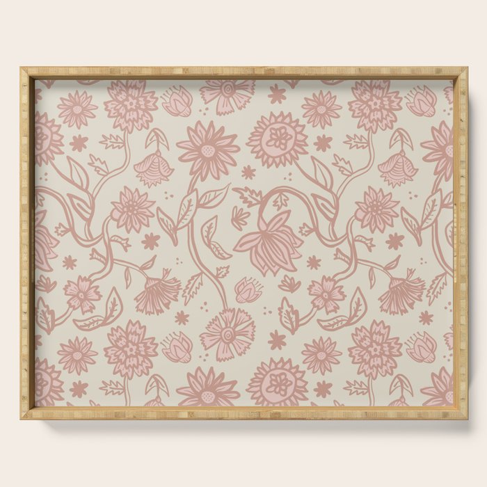 Sadie Sketch Floral Print - Pink, Blush, Beige Serving Tray Gallery Image 1