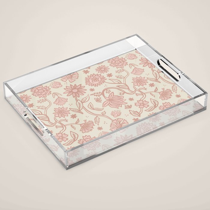 Sadie Sketch Floral Print - Pink, Blush, Beige Acrylic Tray Gallery Image 1