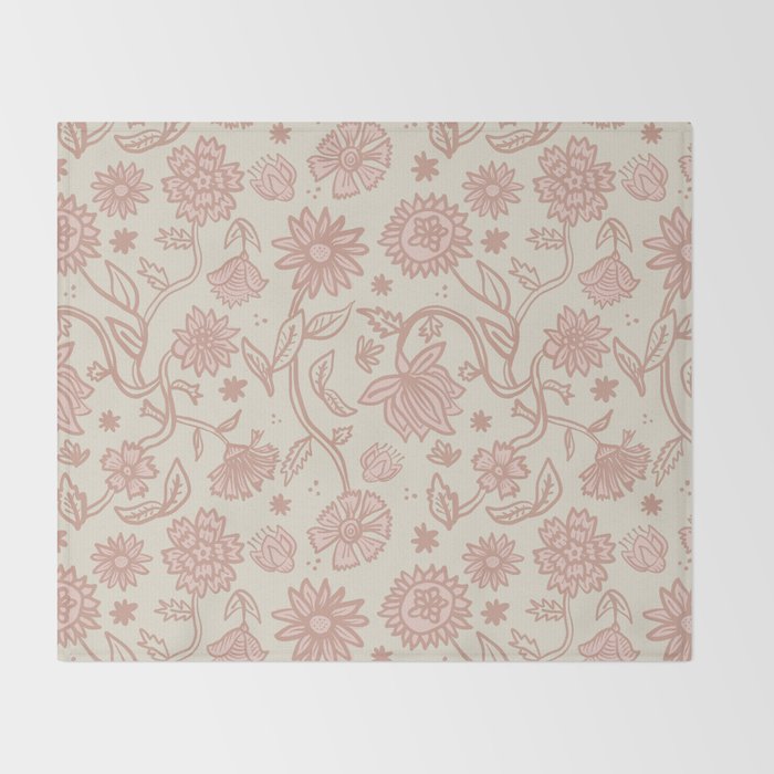 Sadie Sketch Floral Print - Pink, Blush, Beige Throw Blanket Gallery Image 2