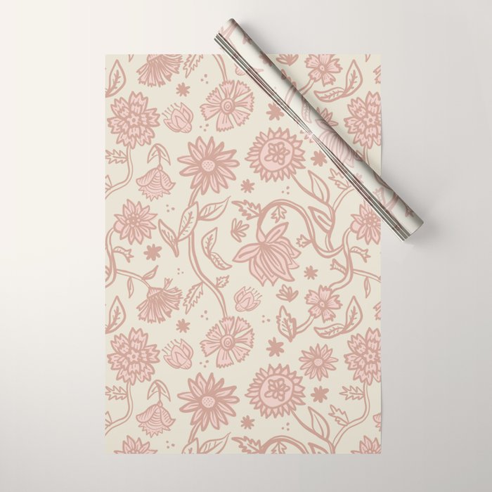 Sadie Sketch Floral Print - Pink, Blush, Beige Wrapping Paper Gallery Image 1