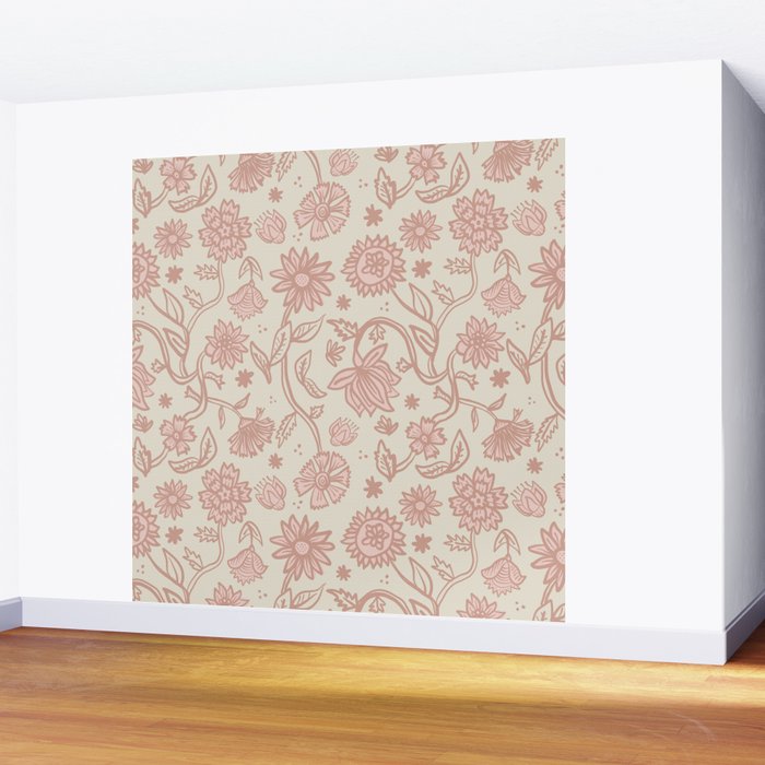 Sadie Sketch Floral Print - Pink, Blush, Beige Wall Mural Gallery Image 2