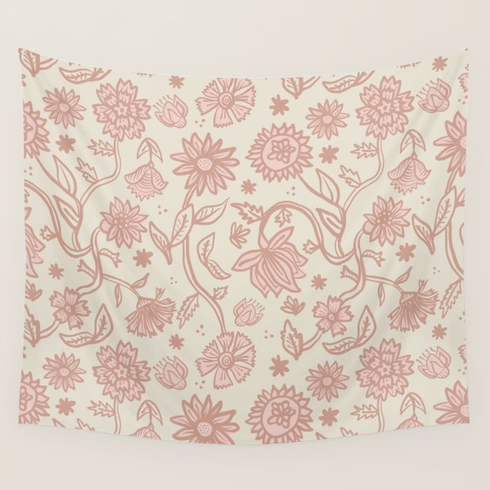 Sadie Sketch Floral Print - Pink, Blush, Beige Wall Tapestry Gallery Image 4