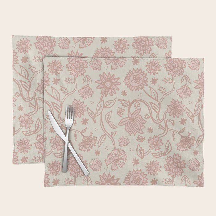 Sadie Sketch Floral Print - Pink, Blush, Beige Placemat Gallery Image 1