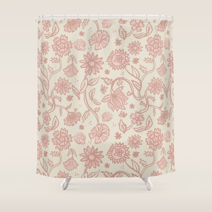 Sadie Sketch Floral Print - Pink, Blush, Beige Shower Curtain Gallery Image 1