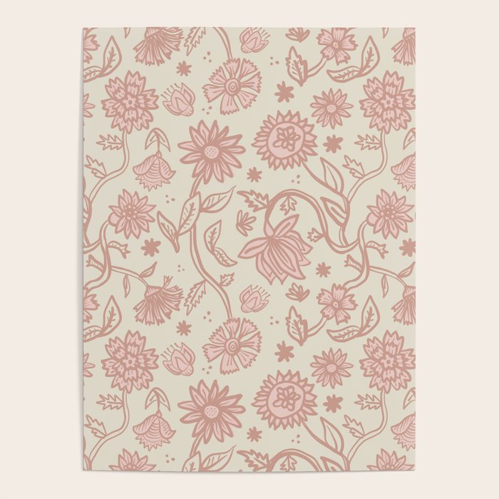 Sadie Sketch Floral Print - Pink, Blush, Beige Poster Gallery Image 4
