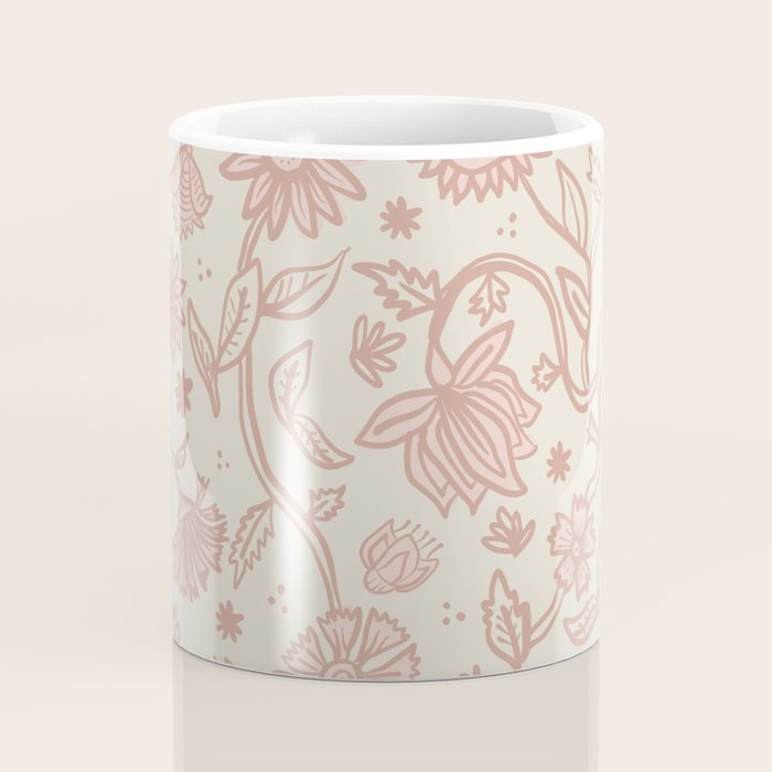 Sadie Sketch Floral Print - Pink, Blush, Beige Coffee Mug Gallery Image 4