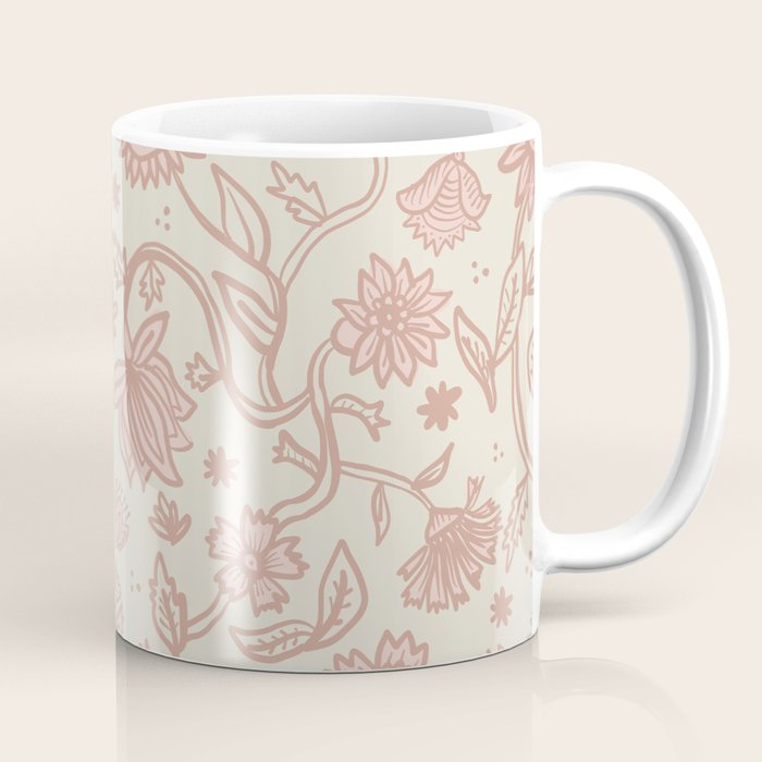 Sadie Sketch Floral Print - Pink, Blush, Beige Coffee Mug Gallery Image 1
