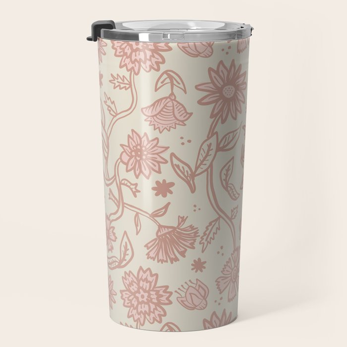 Sadie Sketch Floral Print - Pink, Blush, Beige Travel Mug Gallery Image 3