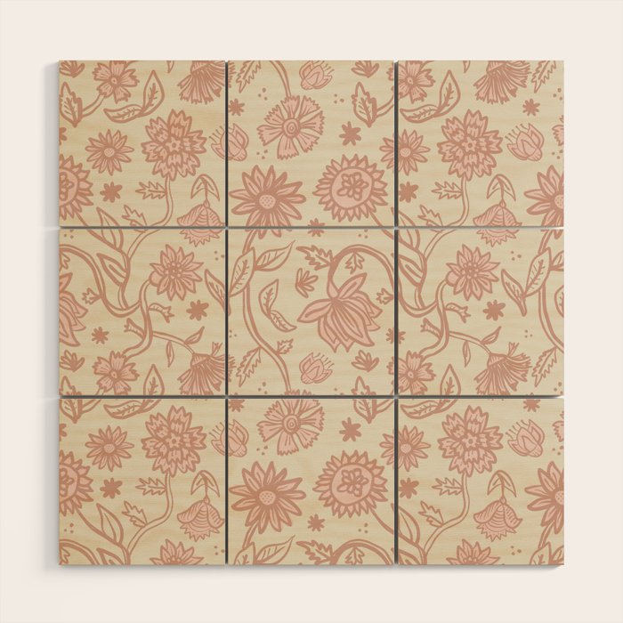 Sadie Sketch Floral Print - Pink, Blush, Beige Wood Wall Art Gallery Image 1