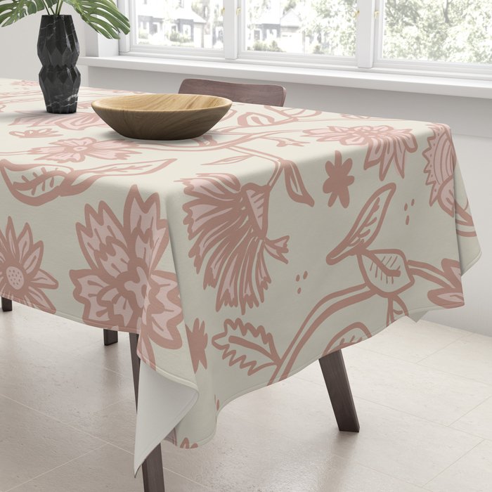 Sadie Sketch Floral Print - Pink, Blush, Beige Tablecloth Gallery Image 3