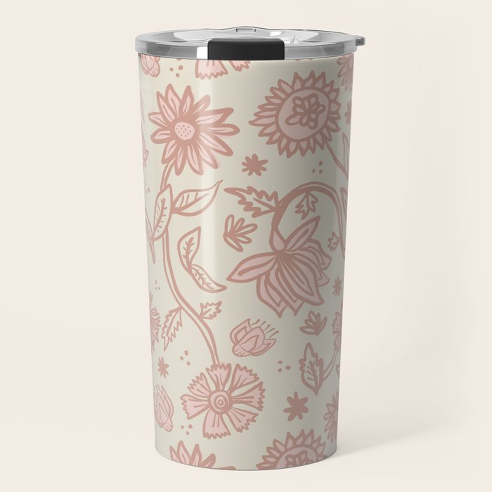 Sadie Sketch Floral Print - Pink, Blush, Beige Travel Mug Gallery Image 1