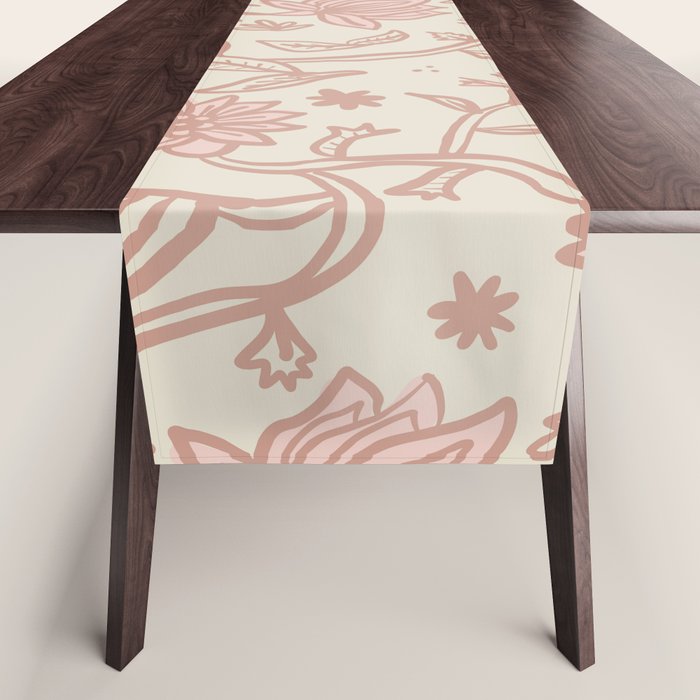 Sadie Sketch Floral Print - Pink, Blush, Beige Table Runner Gallery Image 1