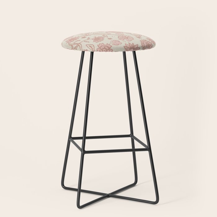 Sadie Sketch Floral Print - Pink, Blush, Beige Stool Gallery Image 1