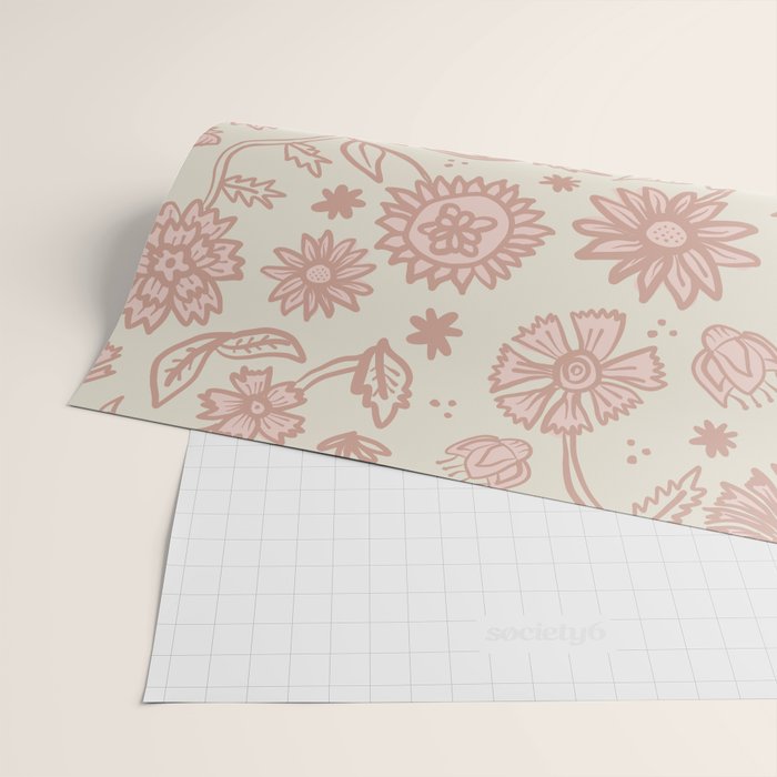 Sadie Sketch Floral Print - Pink, Blush, Beige Wrapping Paper Gallery Image 2
