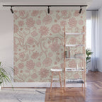 Sadie Sketch Floral Print - Pink, Blush, Beige Wall Mural Gallery Image 1