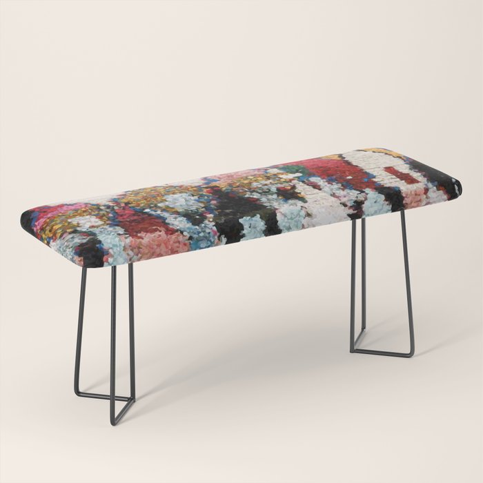 Antique Moroccan Boucherouitte Rug Print Bench Gallery Image 1