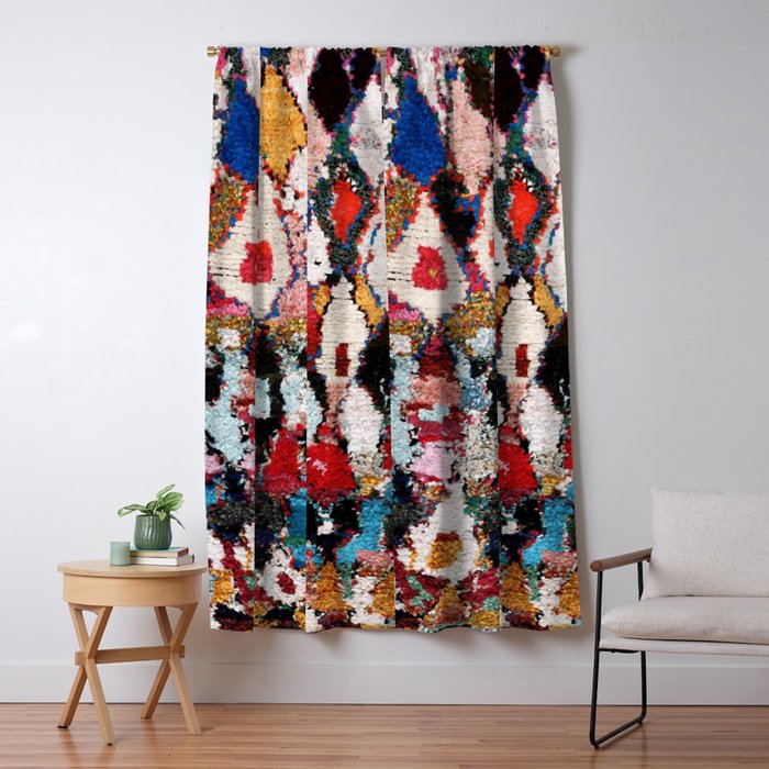 Antique Moroccan Boucherouitte Rug Print Window Curtain Gallery Image 5