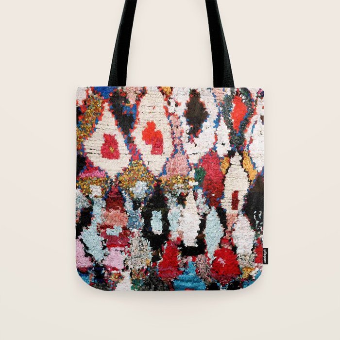 Antique Moroccan Boucherouitte Rug Print Tote Bag Gallery Image 1