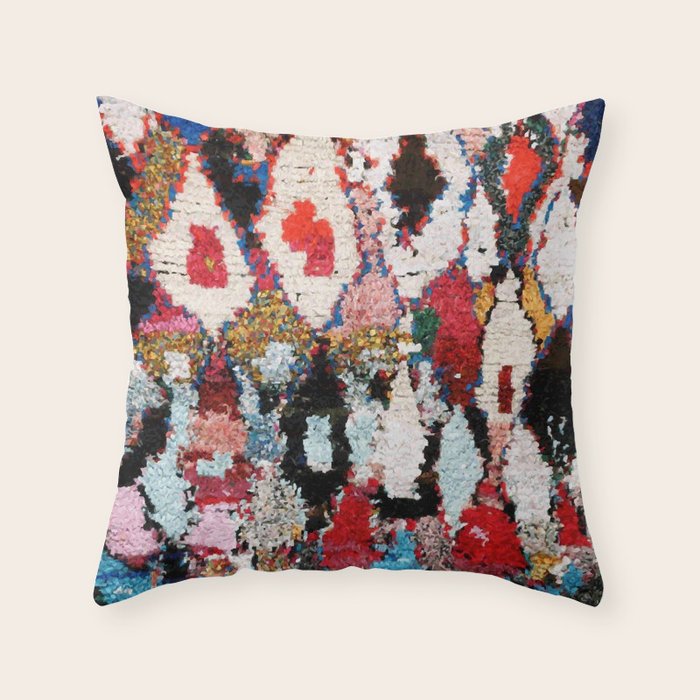Antique Moroccan Boucherouitte Rug Print Throw Pillow Gallery Image 6