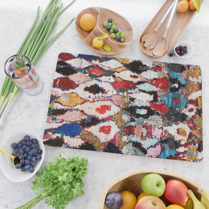 Antique Moroccan Boucherouitte Rug Print Cutting Board Gallery Image 2