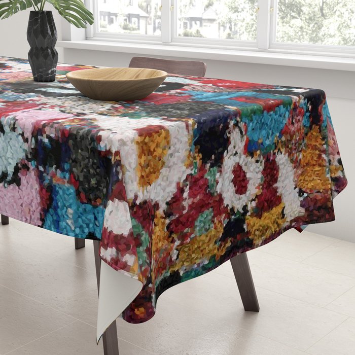 Antique Moroccan Boucherouitte Rug Print Tablecloth Gallery Image 3