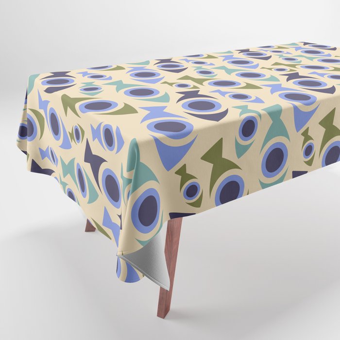Geometric Fish Pattern - Blue and Olive Tablecloth Gallery Image 1
