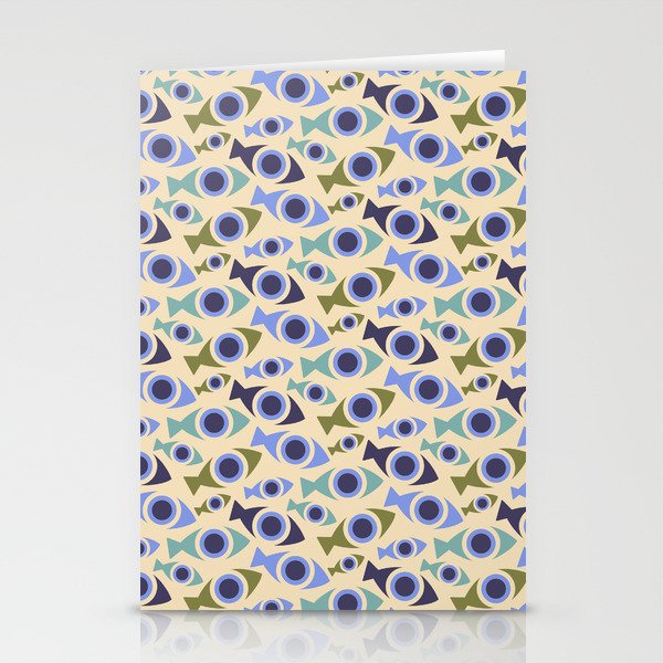 Geometric Fish Pattern - Blue and Olive Stationery Card Gallery Image 1
