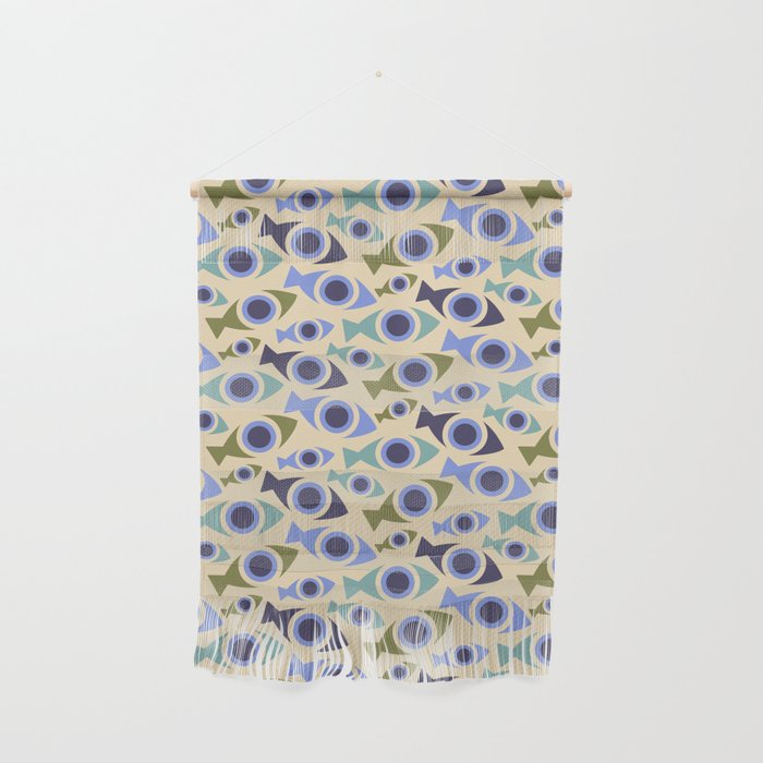 Geometric Fish Pattern - Blue and Olive Wall Hanging Gallery Image 1