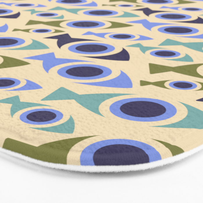 Geometric Fish Pattern - Blue and Olive Bath Mat Gallery Image 3