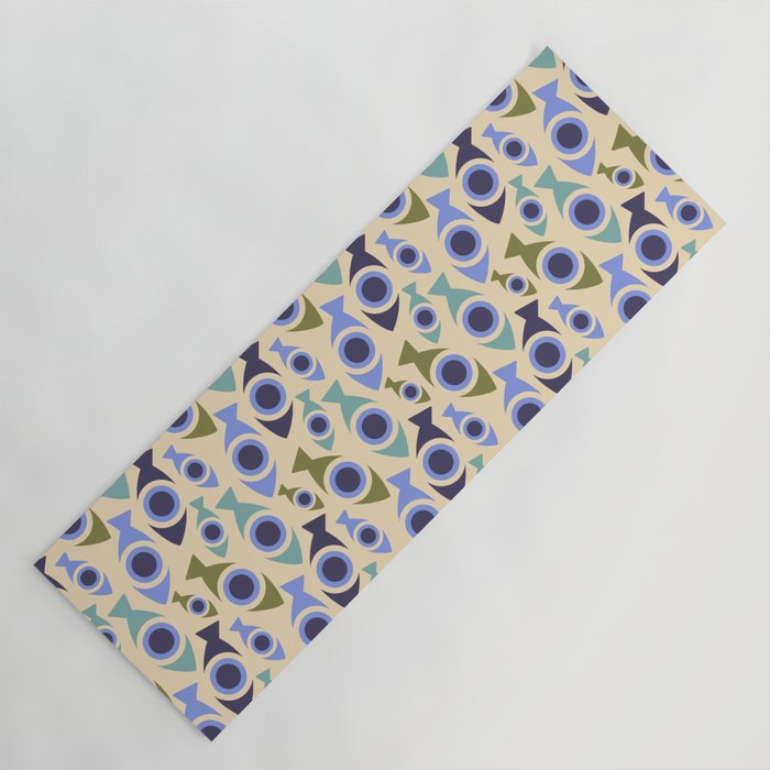 Geometric Fish Pattern - Blue and Olive Yoga Mat Gallery Image 1