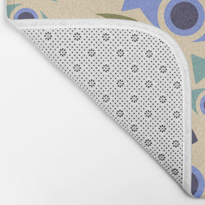 Geometric Fish Pattern - Blue and Olive Bath Mat Gallery Image 2