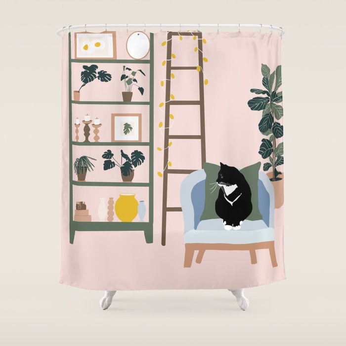 cat chilling out in the living room Shower Curtain Gallery Image 1