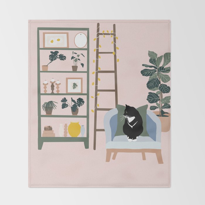 cat chilling out in the living room Throw Blanket Gallery Image 2