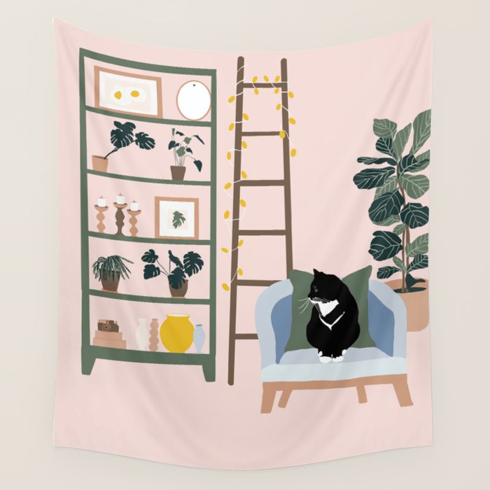 cat chilling out in the living room Wall Tapestry Gallery Image 1