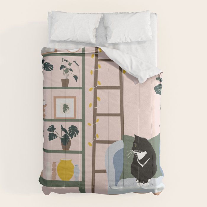 cat chilling out in the living room Comforter Gallery Image 6