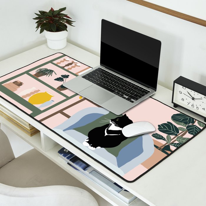 cat chilling out in the living room Desk Mat Gallery Image 2