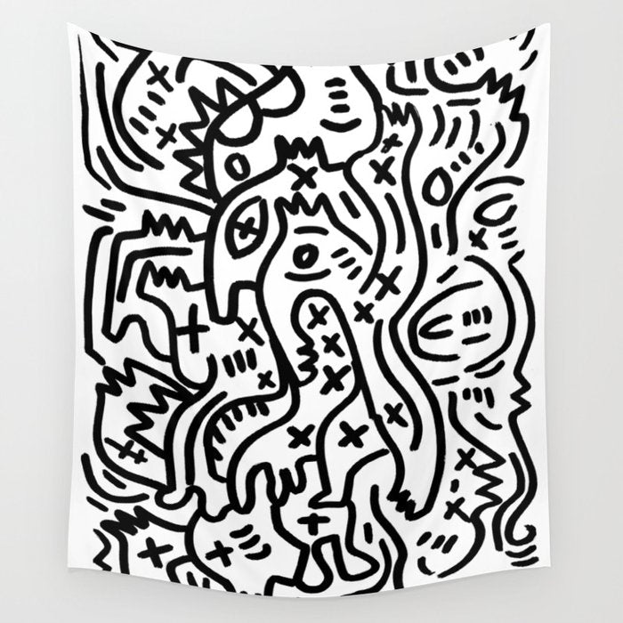Graffiti Street Art Black and White Wall Tapestry Gallery Image 4