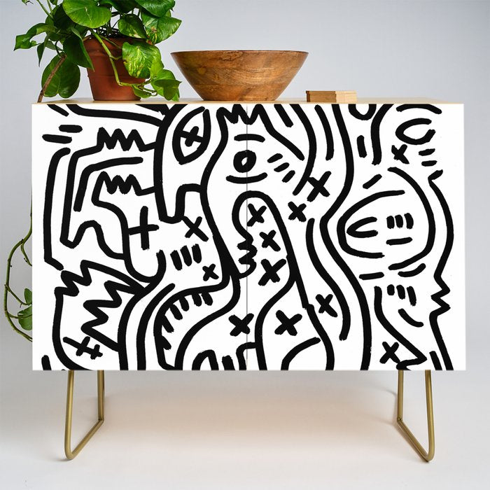 Graffiti Street Art Black and White Credenza Gallery Image 1