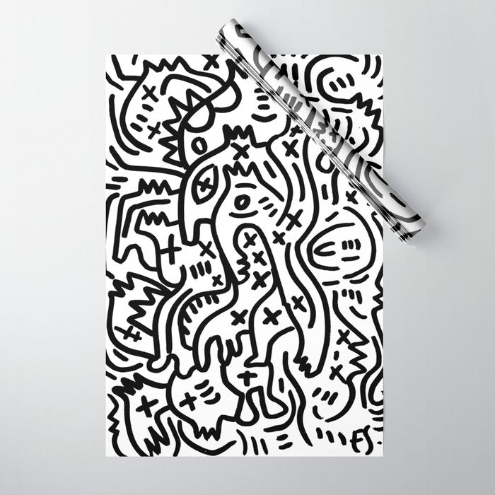 Graffiti Street Art Black and White Wrapping Paper Gallery Image 1