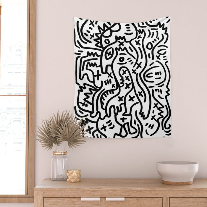 Graffiti Street Art Black and White Wall Tapestry Gallery Image 2