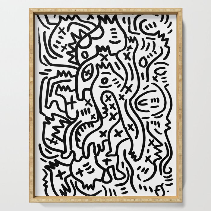 Graffiti Street Art Black and White Serving Tray Gallery Image 1