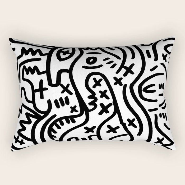 Graffiti Street Art Black and White Rectangular Pillow Gallery Image 2