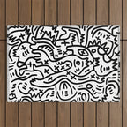 Graffiti Street Art Black and White Outdoor Rug Gallery Image 1