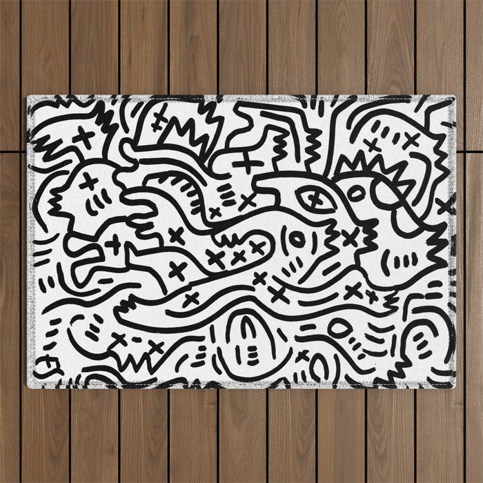 Graffiti Street Art Black and White Outdoor Rug Gallery Image 1