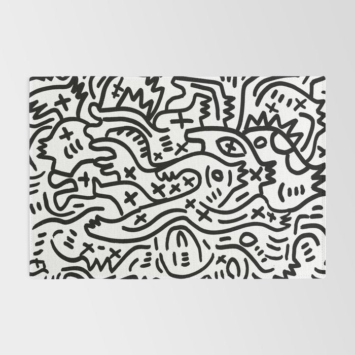 Graffiti Street Art Black and White Rug Gallery Image 2